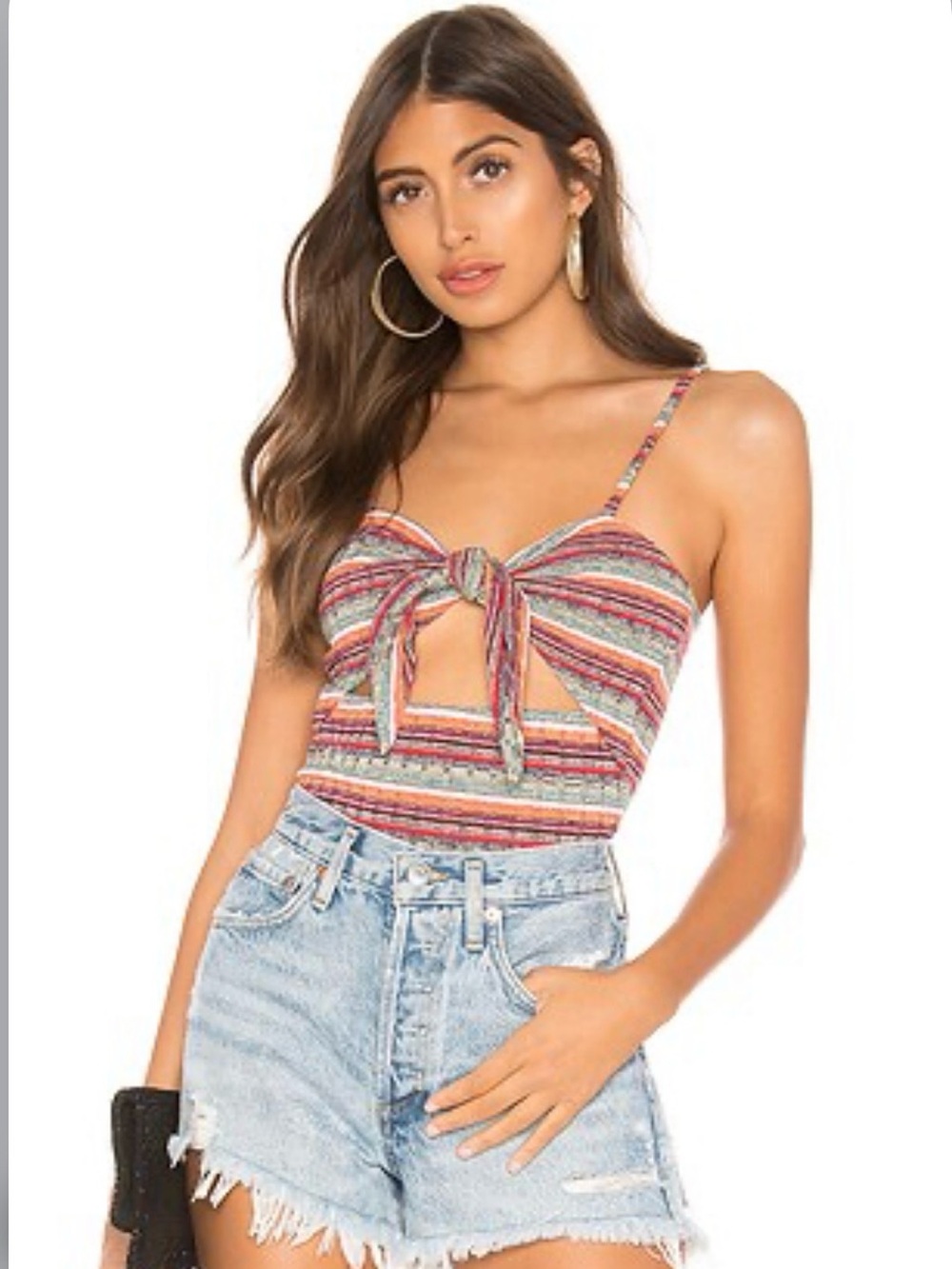 Privacy Please Multicolor Striped Tie-Front Bodysuit